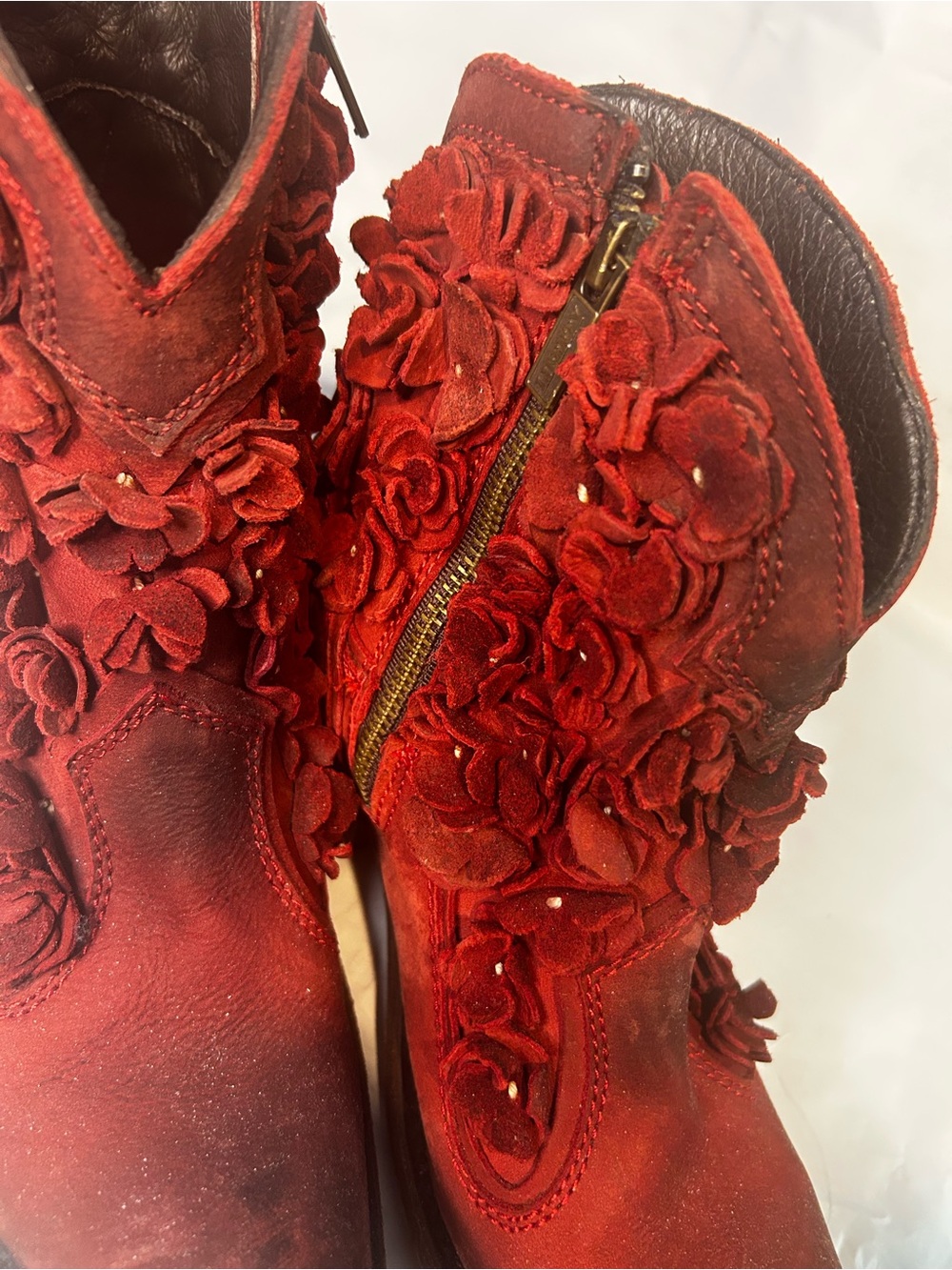 LIBERTY Women's Red Floral Suede Ankle Boots MADE IN MEXICO Size 8.5 - Picture 6 of 16
